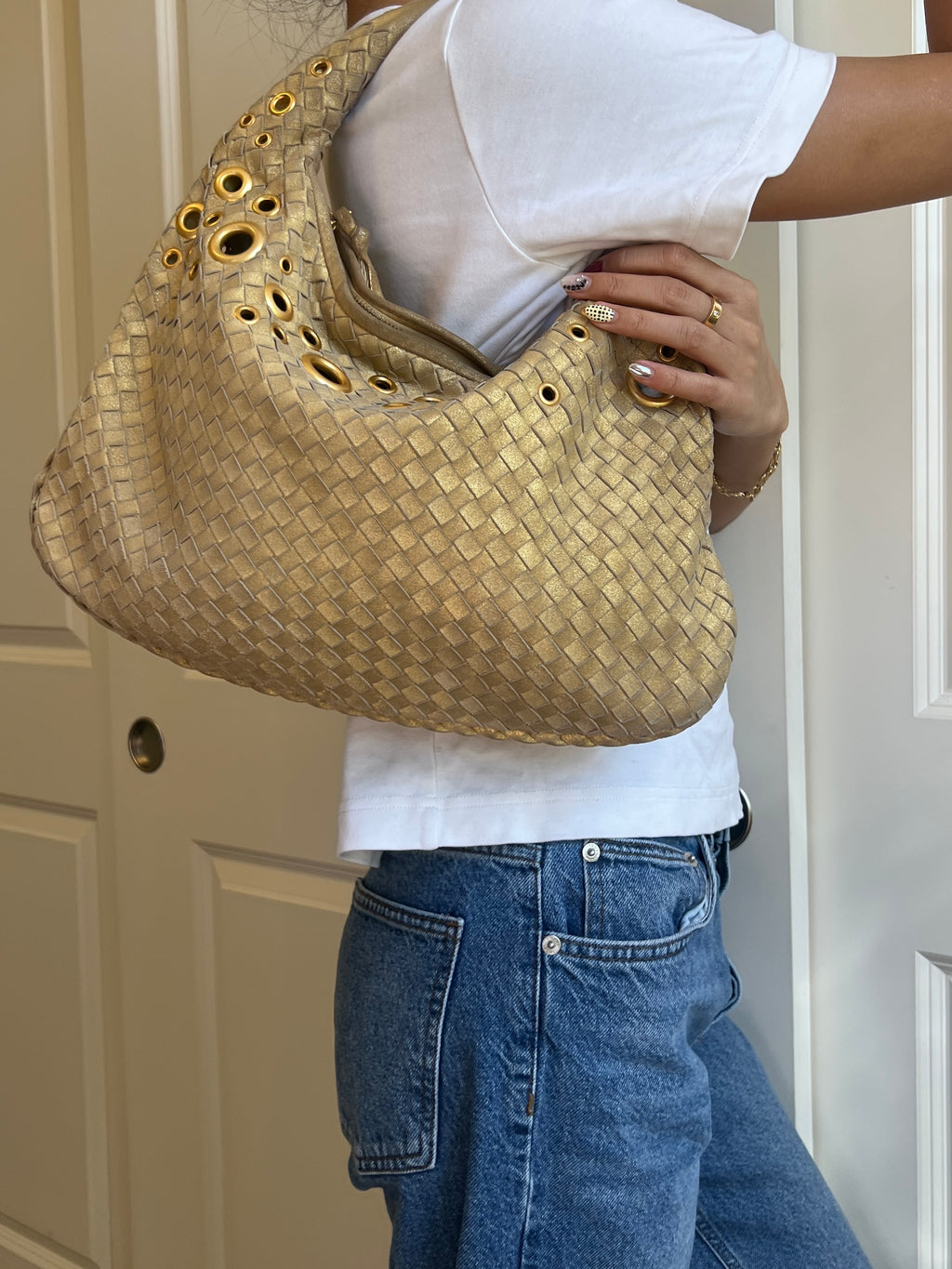 Bottega Veneta Intrecciato Gold Grommet Medium Hobo bag