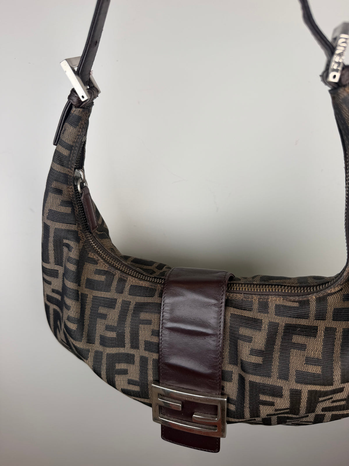Fendi Zucca Croissant Baguette Shoulder Bag