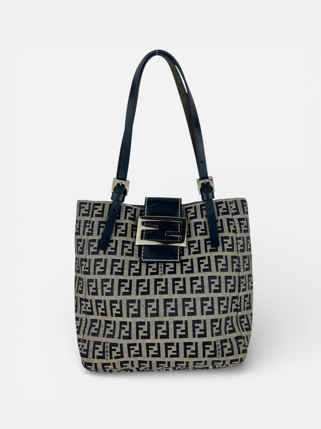 Fendi Zucchino Navy Mamma Bucket Bag