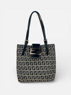 Fendi Zucchino Navy Mamma Bucket Bag