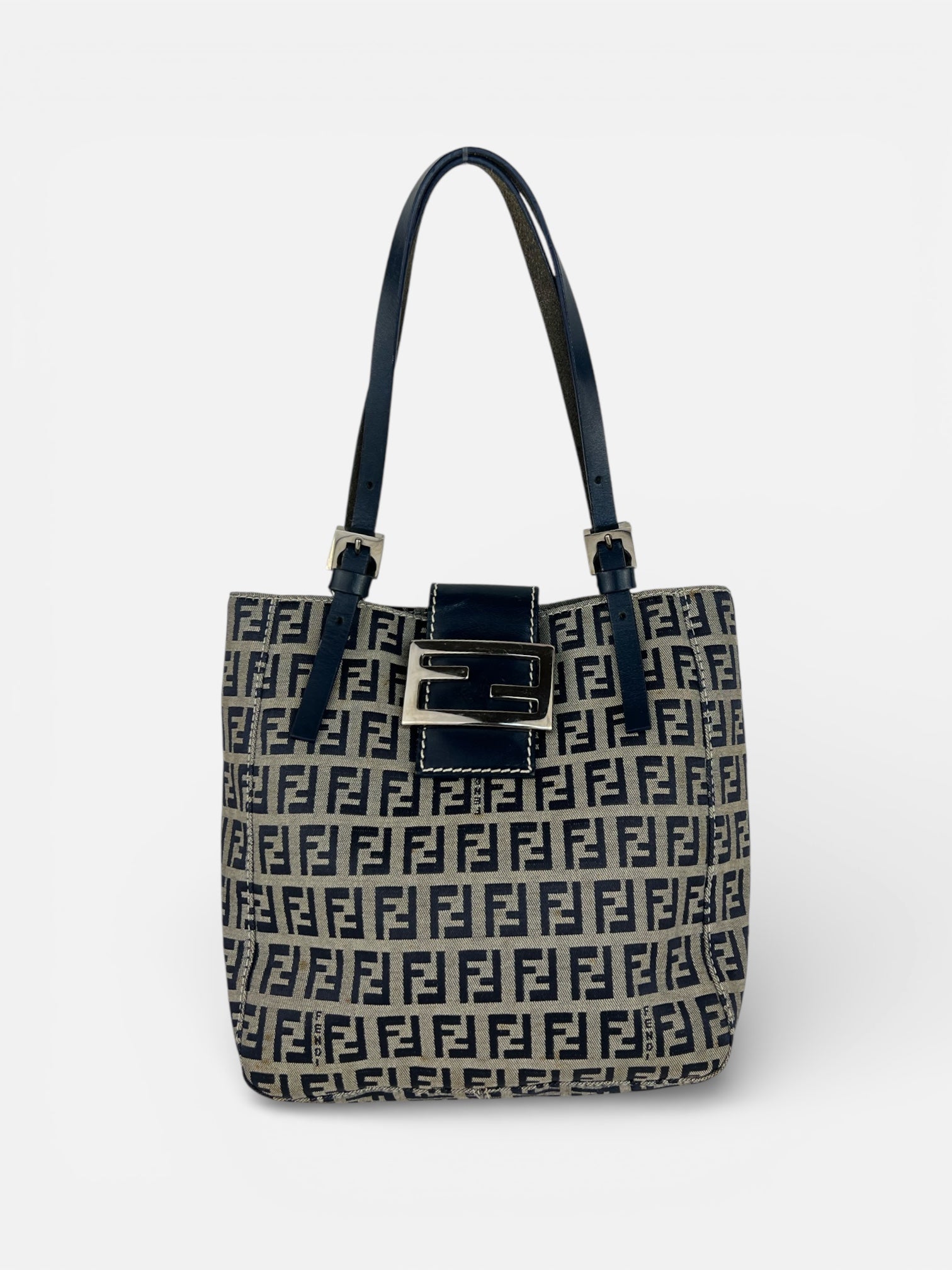 Fendi Zucchino Navy Mamma Bucket Bag