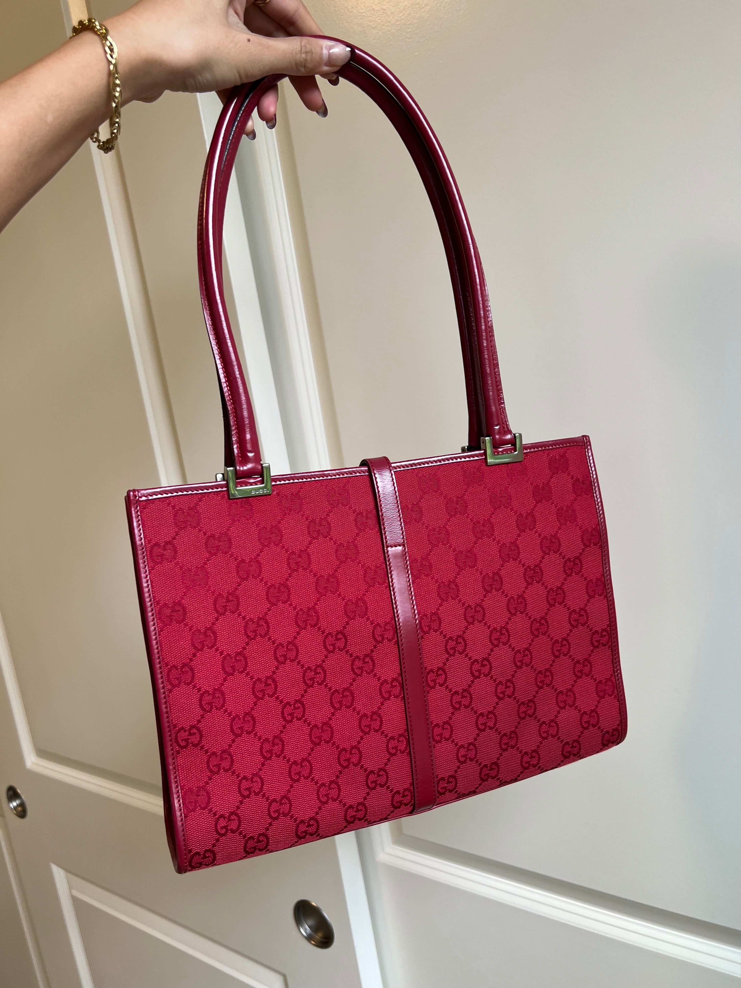 Gucci Jackie Red Monogram Tote Bag