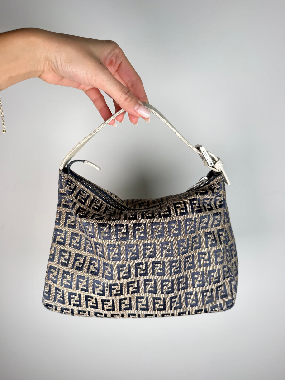 Fendi Zucchino Shoulder Pochette in Navy