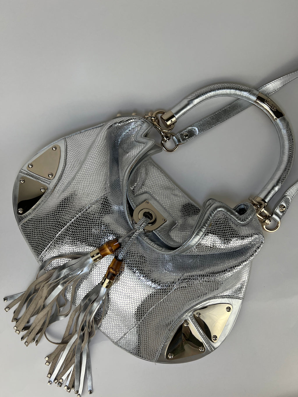 Gucci Indy 2 Way Hobo Bag in Silver Python