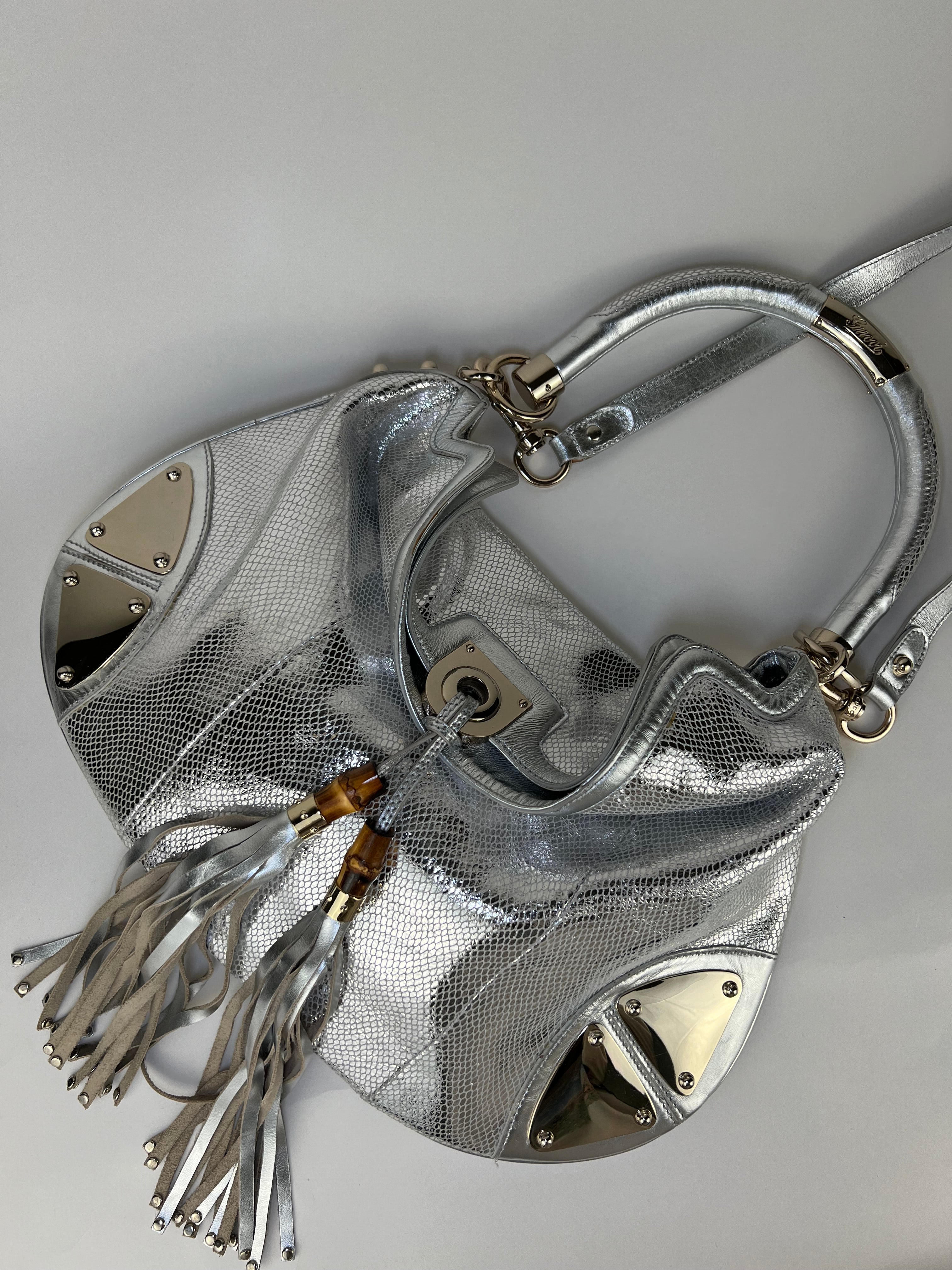 Gucci Indy 2 Way Hobo Bag in Silver Python