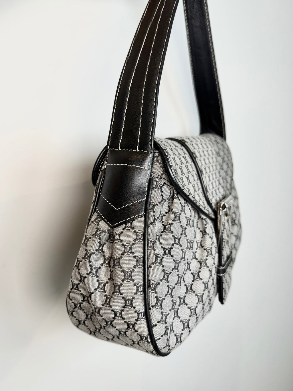 Celine Black Macadam Canvas and Leather Shoulder Bag