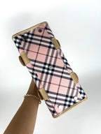 Burberry Pink Plaid Canvas Leather Tote