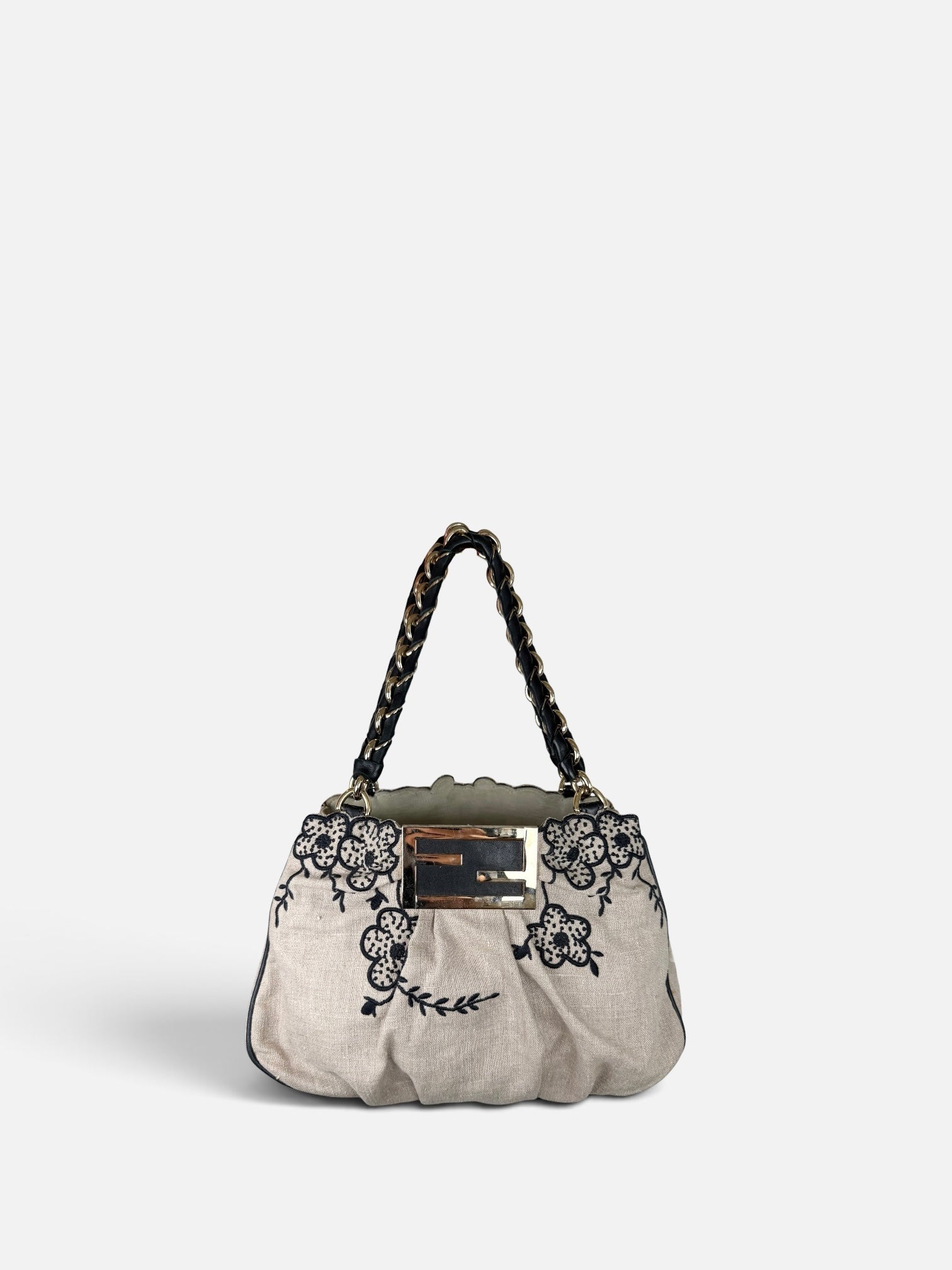 Fendi Borsa Mia Embroidered Linen Bag