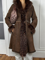 Genuine Sheepskin and Fur Trim Vintage Coat