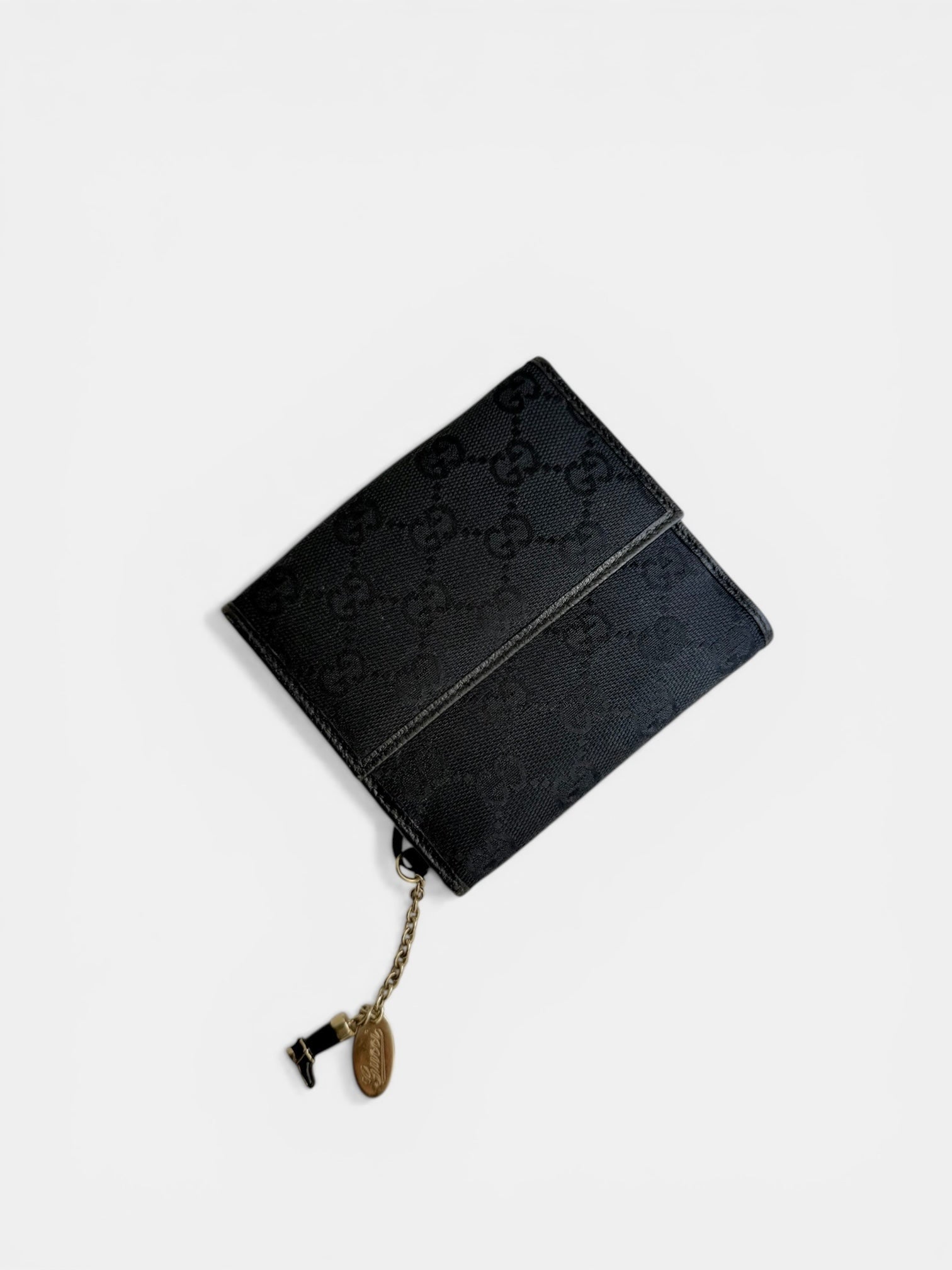 Gucci Black Monogram Charm Trifold Wallet