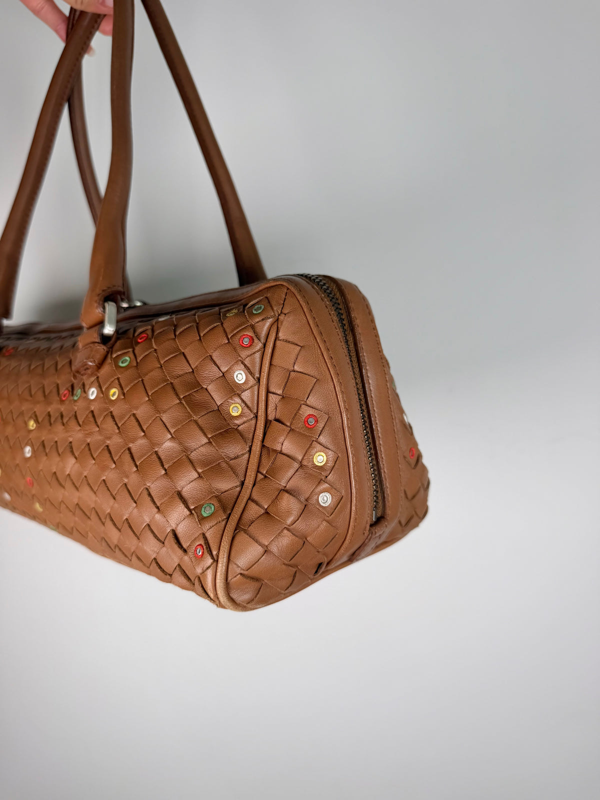 Bottega Veneta Brown Woven Nappa Leather East/West Satchel Bag