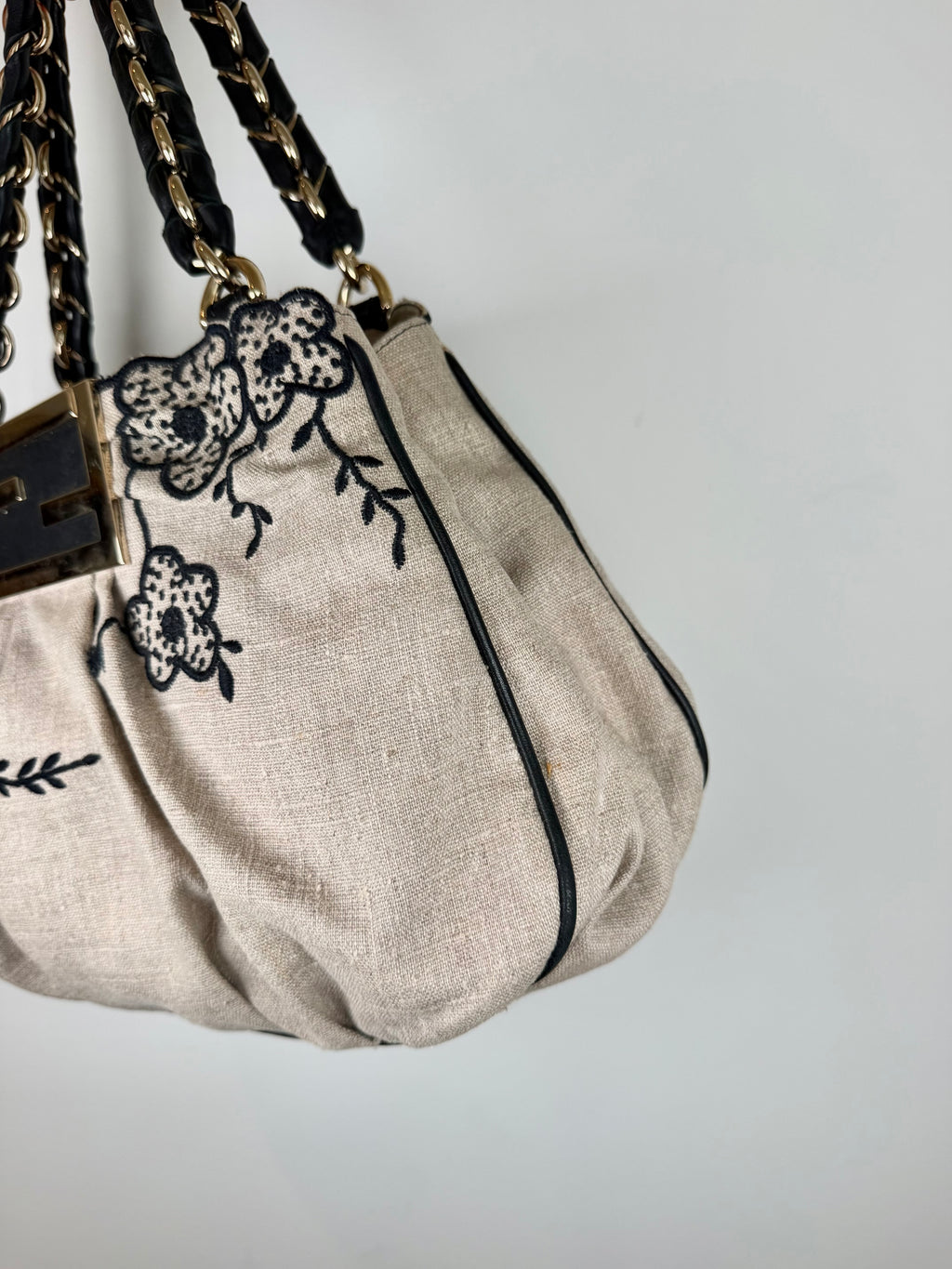 Fendi Borsa Mia Embroidered Linen Bag