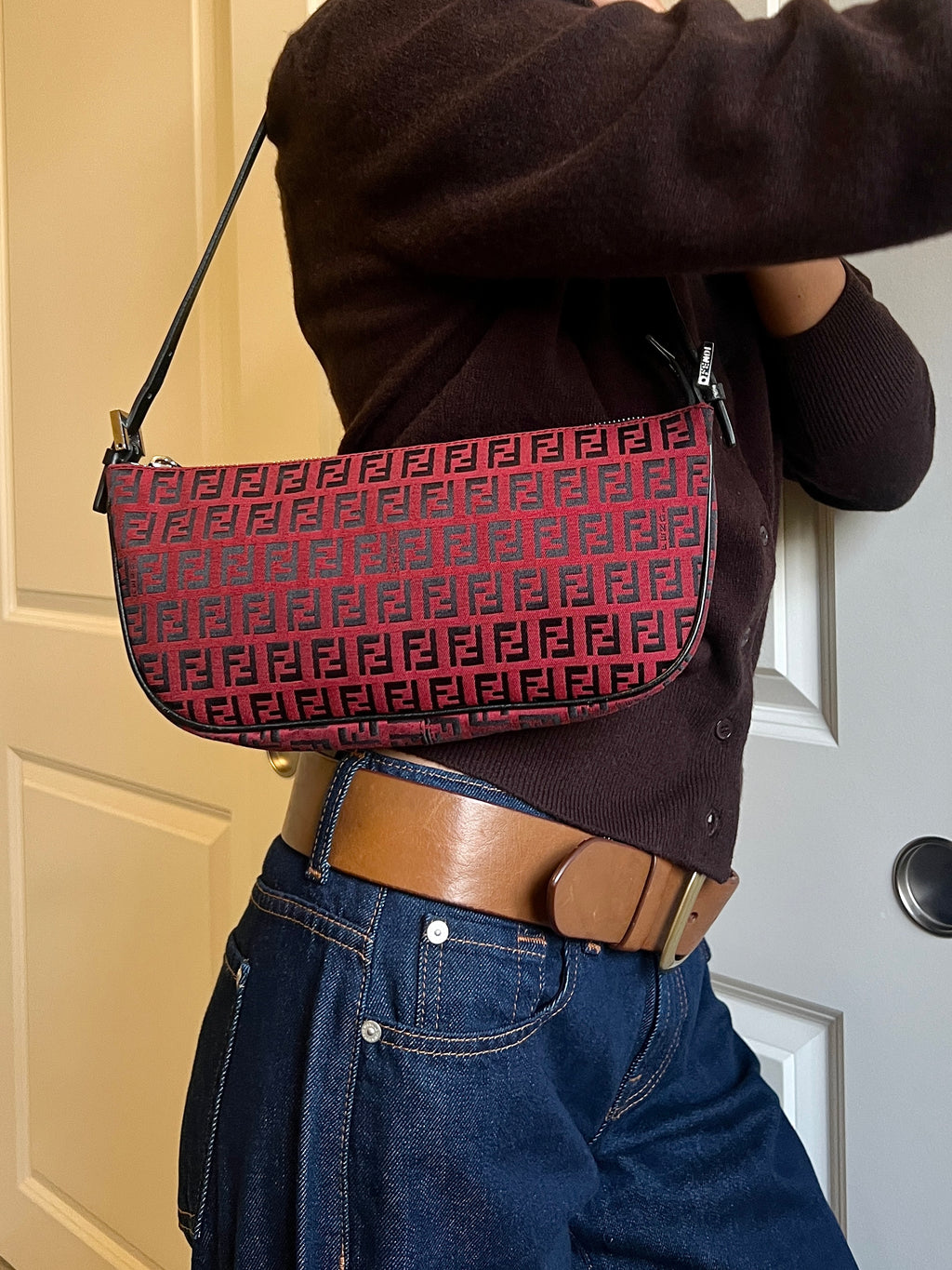 Fendi Zucchino Pochette Shoulder bag in Rosso