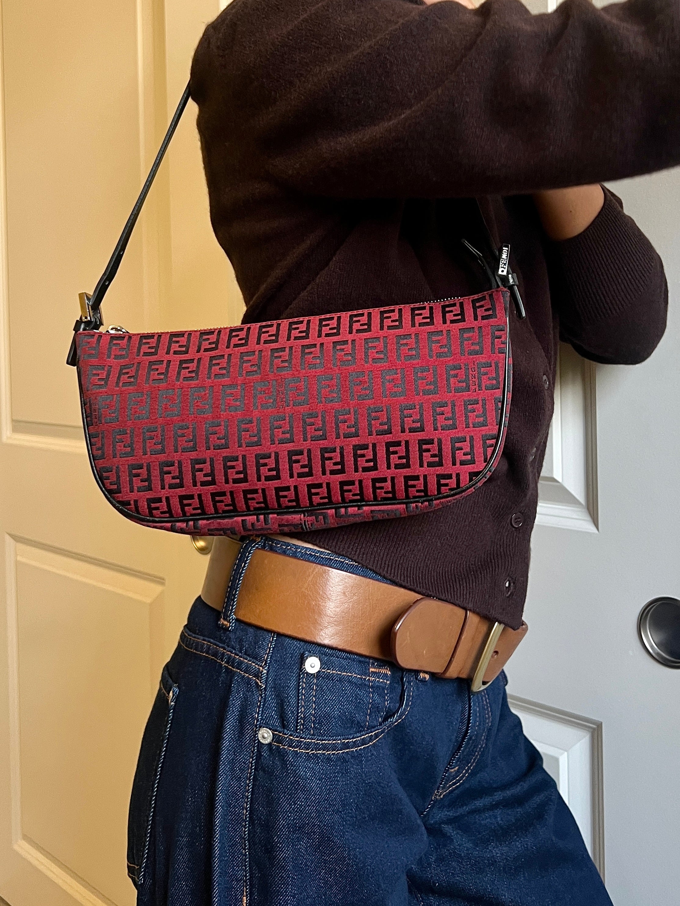 Fendi Zucchino Pochette Shoulder bag in Rosso