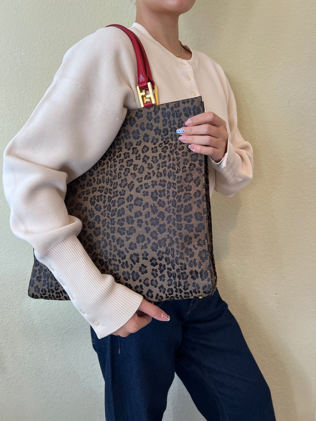 Fendi Vintage FF Leopard Print Tote