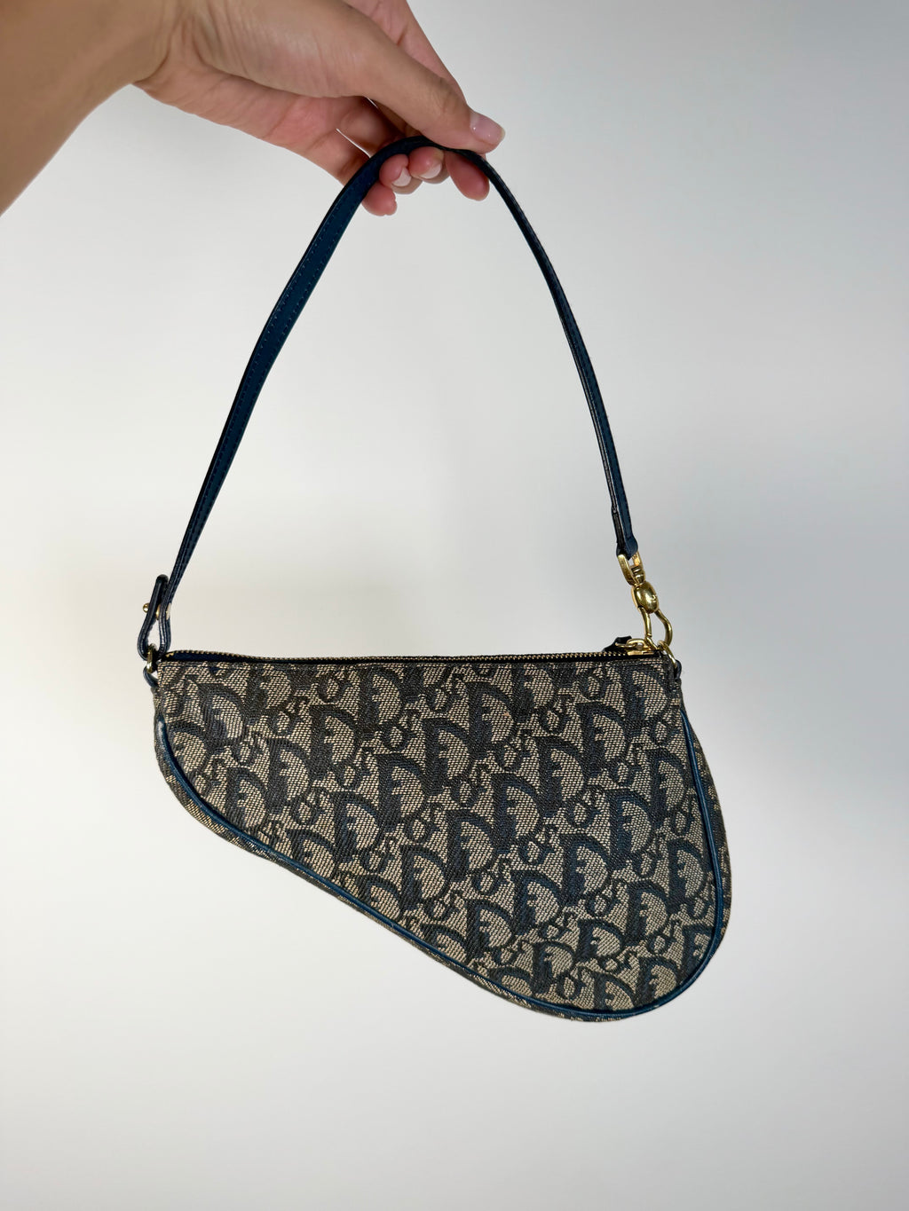 Christian Dior Trotter Monogram Navy Saddle Pochette Bag