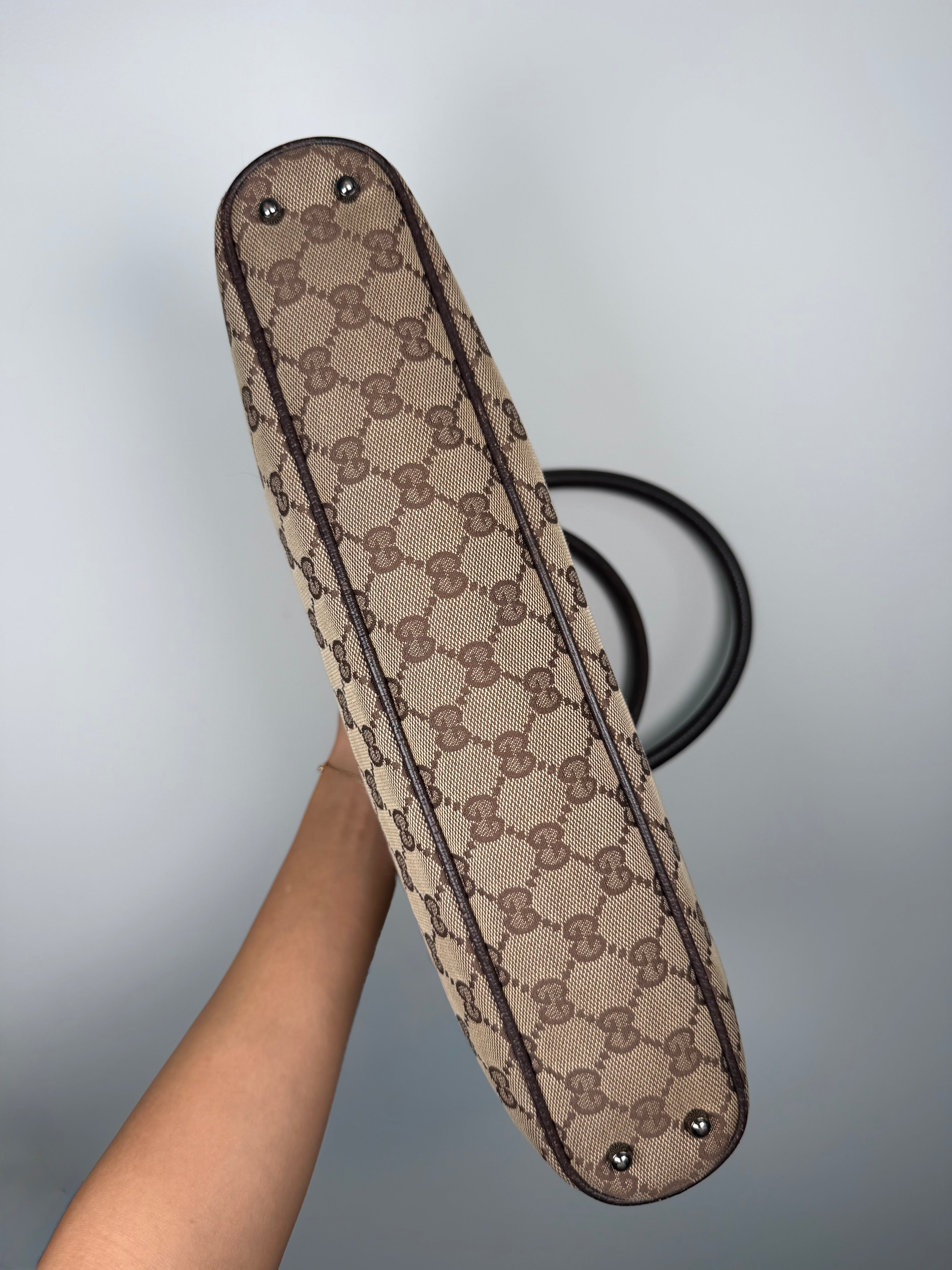 Gucci Monogram Chocolate Trim Leather Tote