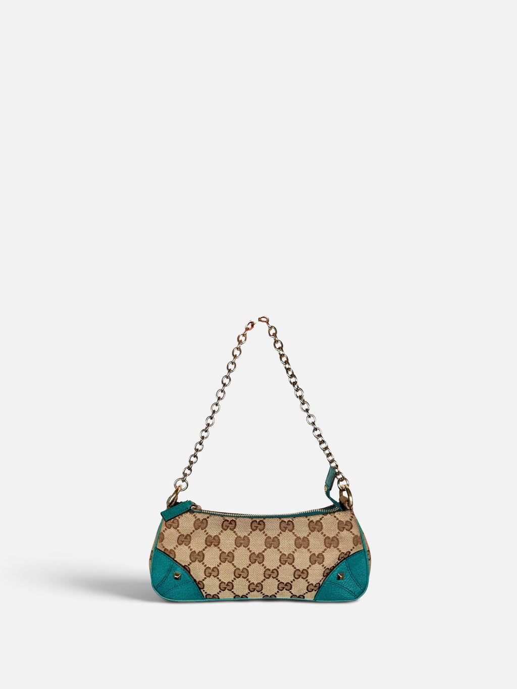 Gucci Monogram Nailhead Teal Trim Chain Bag