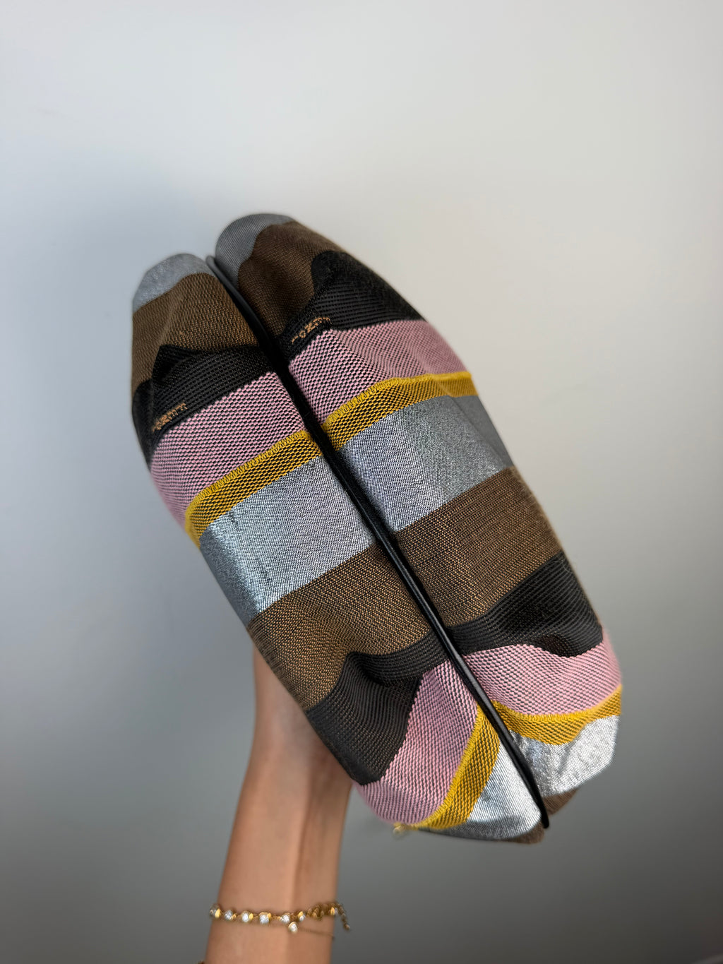 Fendi Multicolor Pequin Canvas and Leather Chain Hobo Bag