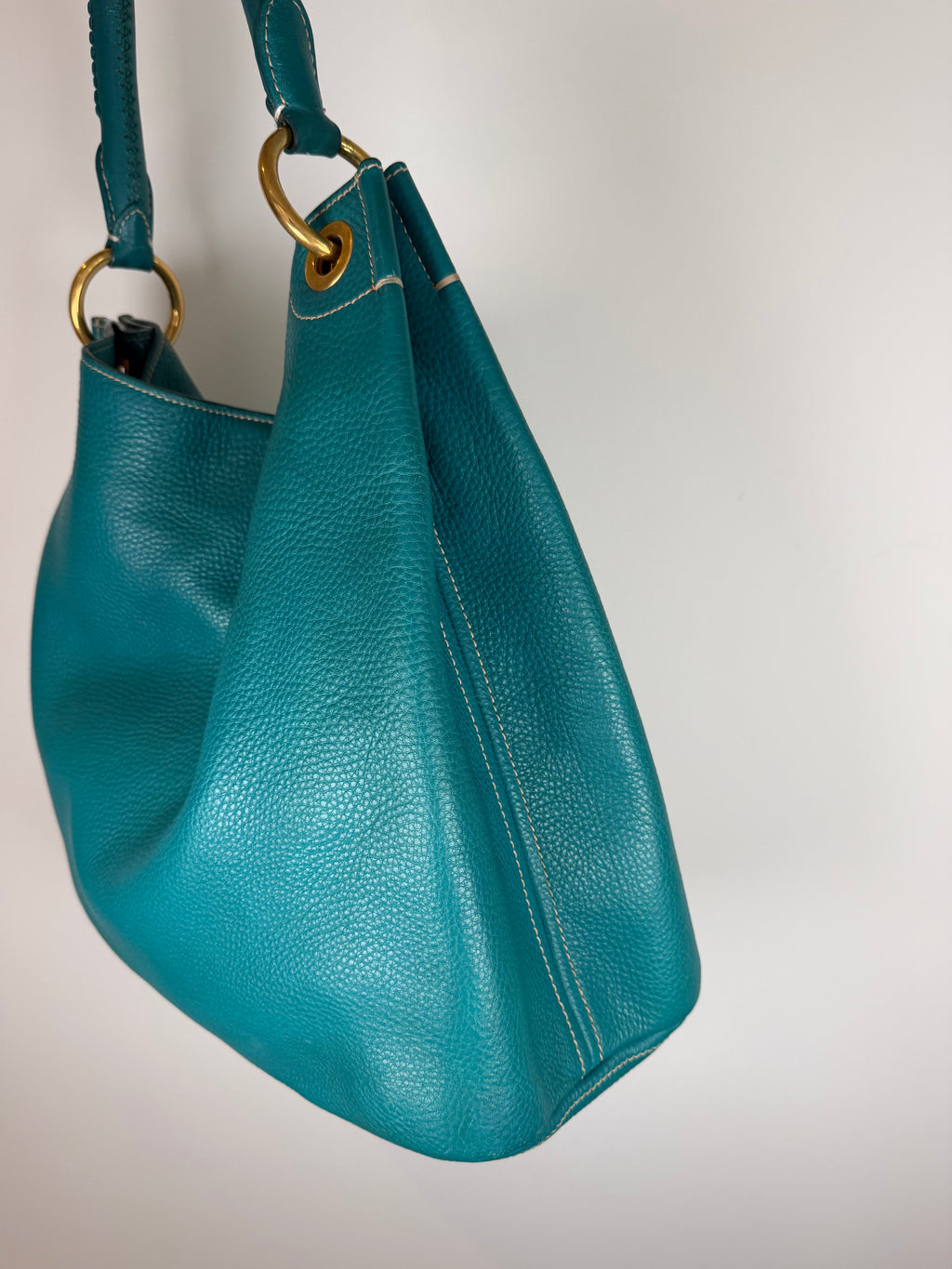 Prada Vitello Daino Teal Hobo Bag