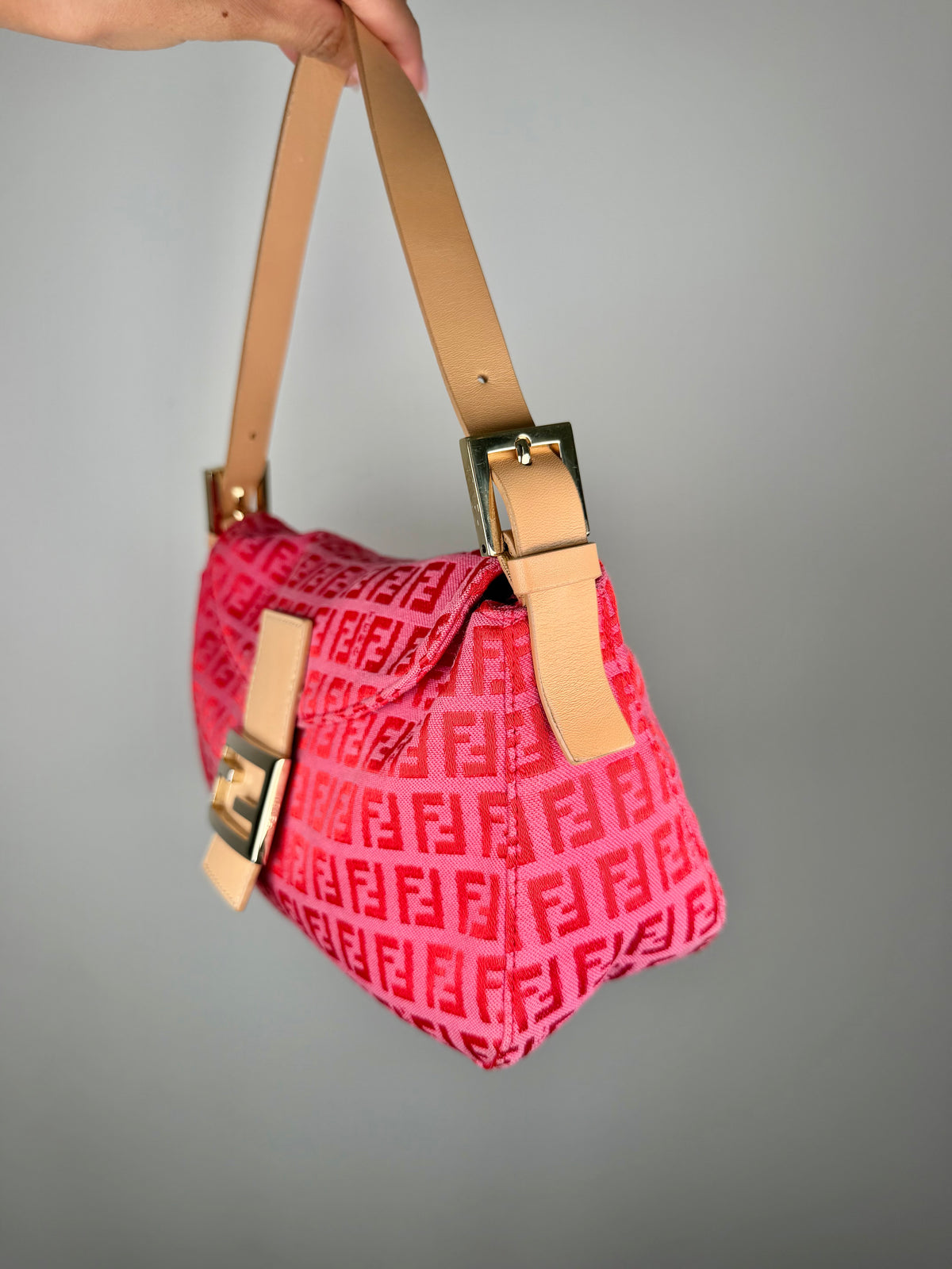 Fendi Baguette Double Flap in Pink Zucca Print