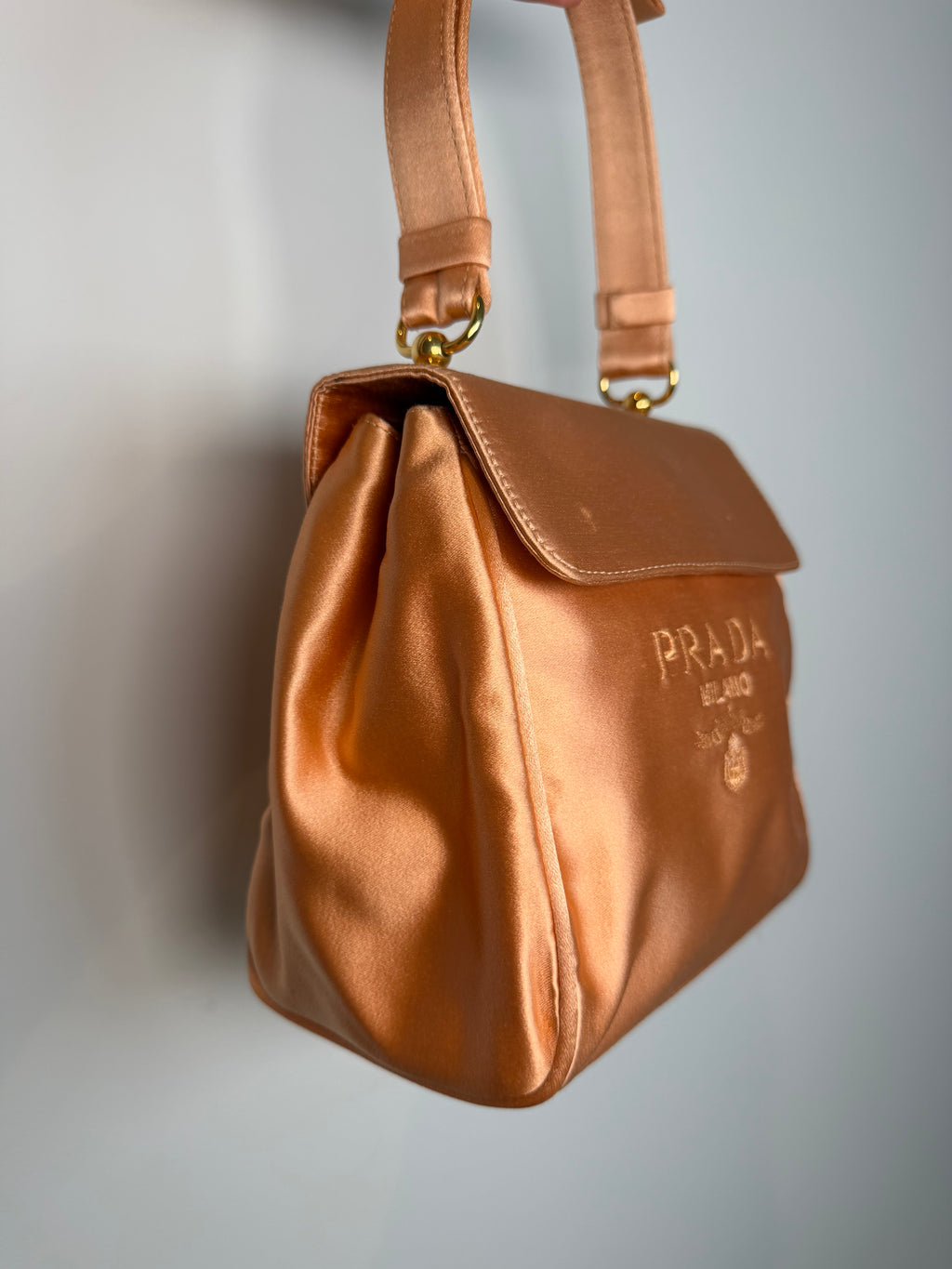 Prada Satin Bow Embroidered Handbag in Peach