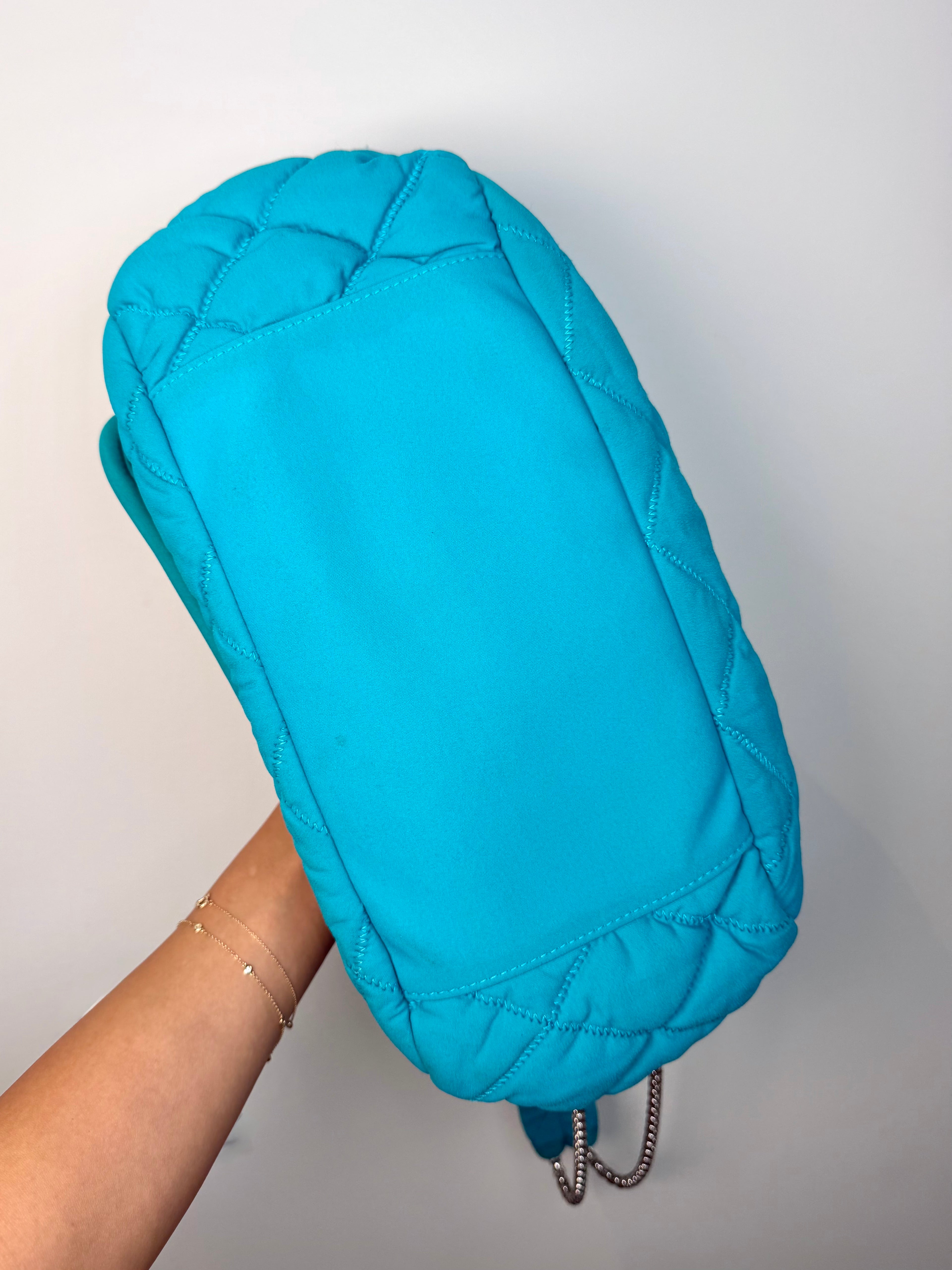Chanel Bubble Quilted Turquoise Chain Large Flap Bag