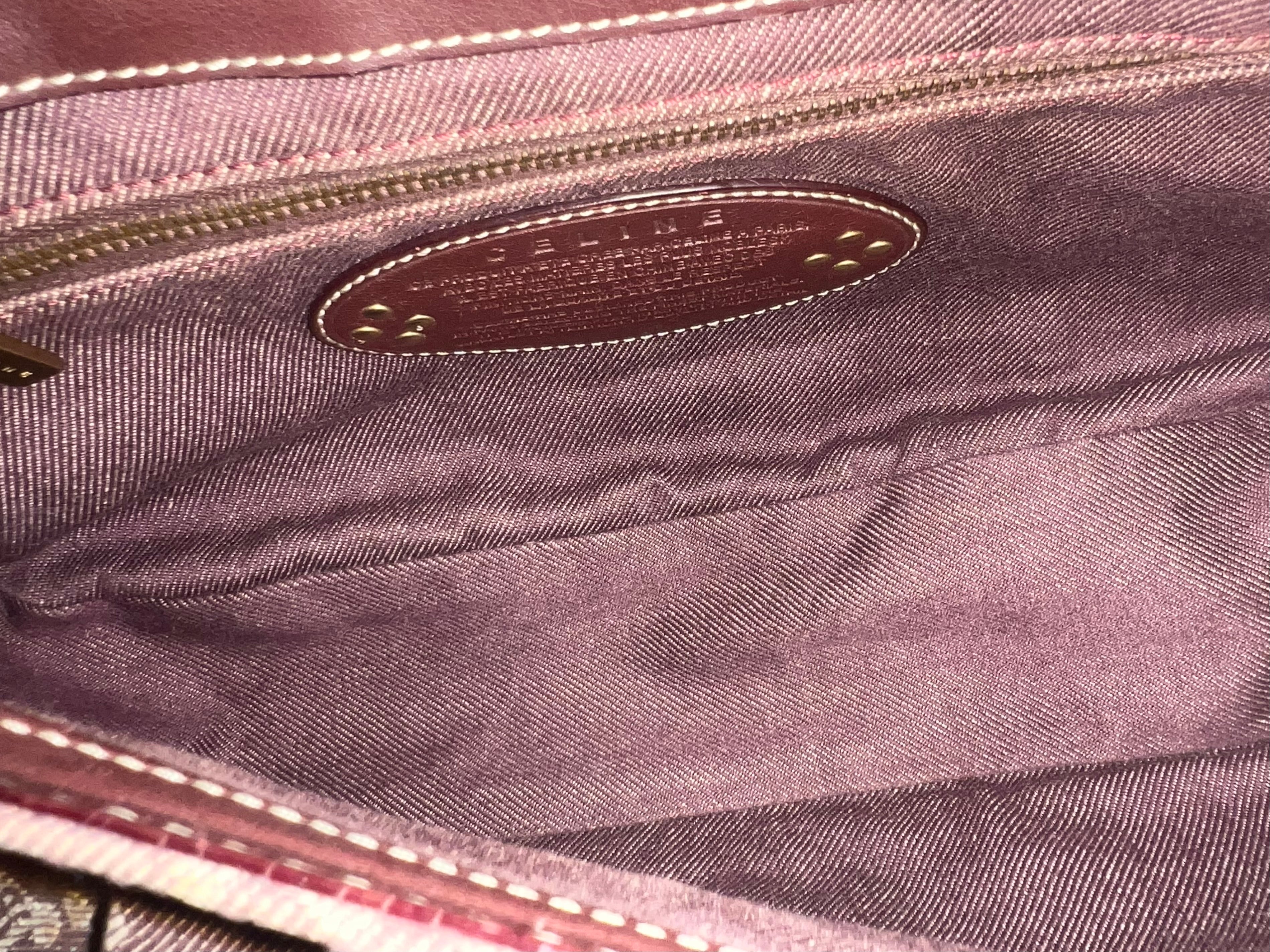 Celine Burgundy Macadam Canvas and Leather Shoulder Bag