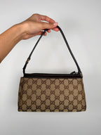 Gucci Monogram Chocolate Trim Shoulder Pochette