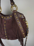 Gucci Babouska Fringe Suede Studded Indy Hobo Bag