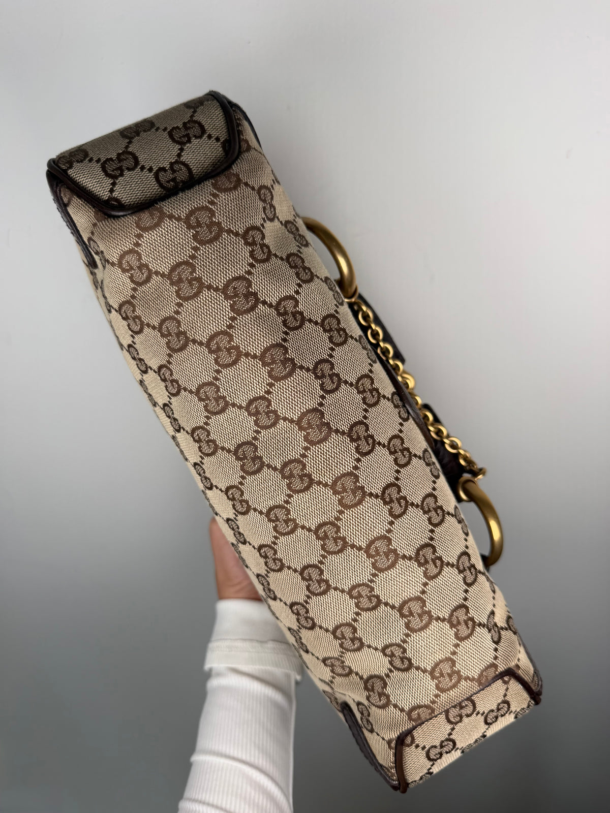 Gucci Horsebit Chain Monogram Shoulder Bag