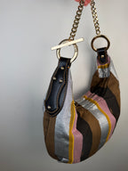 Fendi Multicolor Pequin Canvas and Leather Chain Hobo Bag