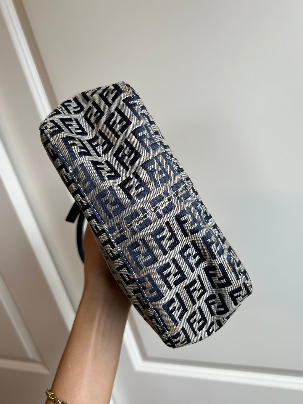 Fendi Zucchino Navy Mamma Bucket Bag