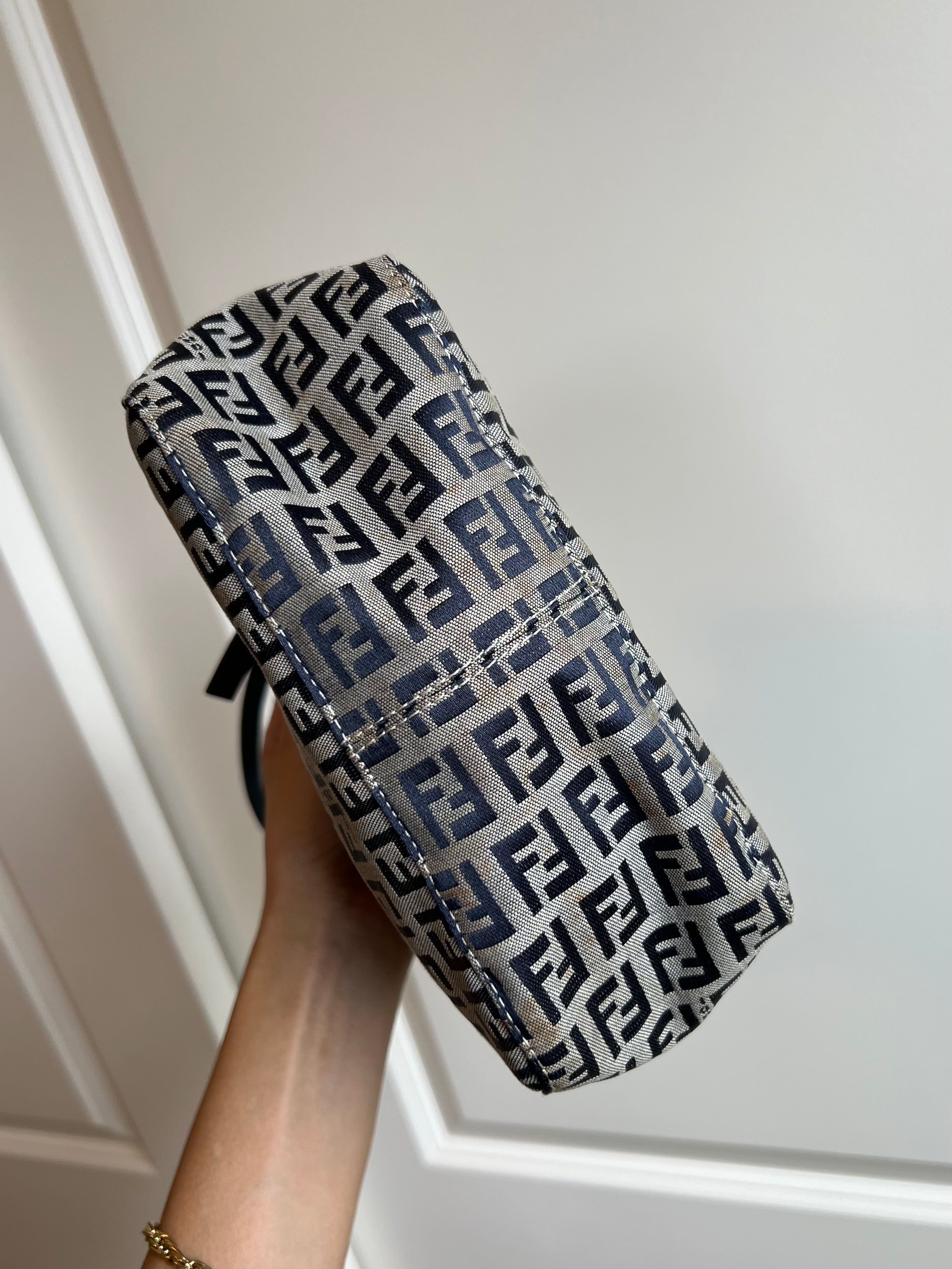 Fendi Zucchino Navy Mamma Bucket Bag