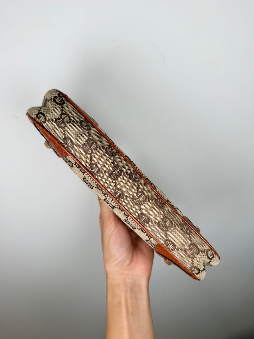 Gucci Monogram Nailhead Brown Trim Chain Bag