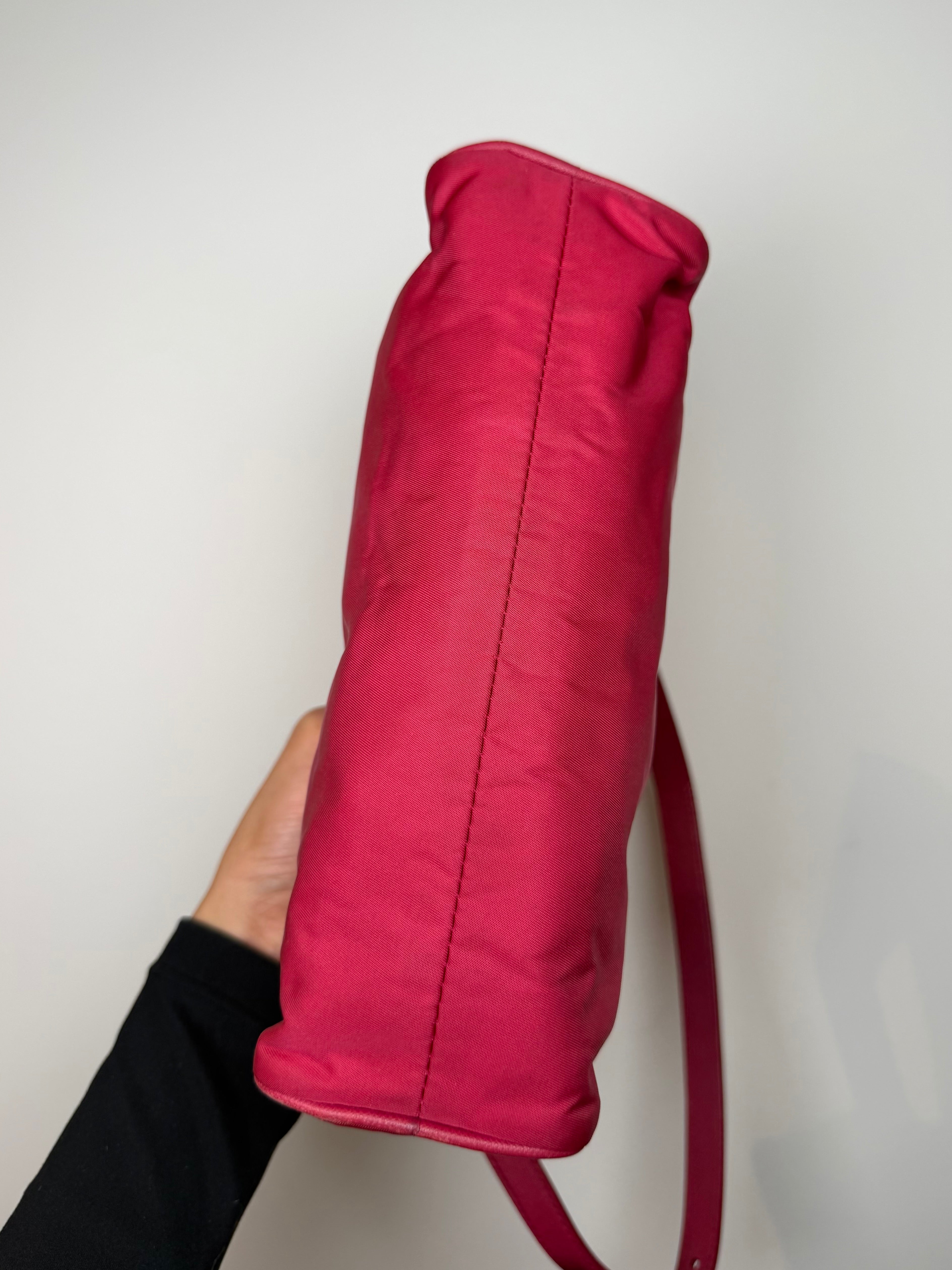 Prada Tessuto Saffiano Nylon Shoulder Bag in Dark Pink