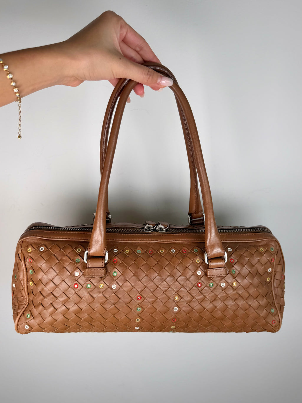 Bottega Veneta Brown Woven Nappa Leather East/West Satchel Bag