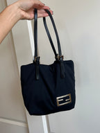 Fendi Nylon Black Leather Bucket Bag