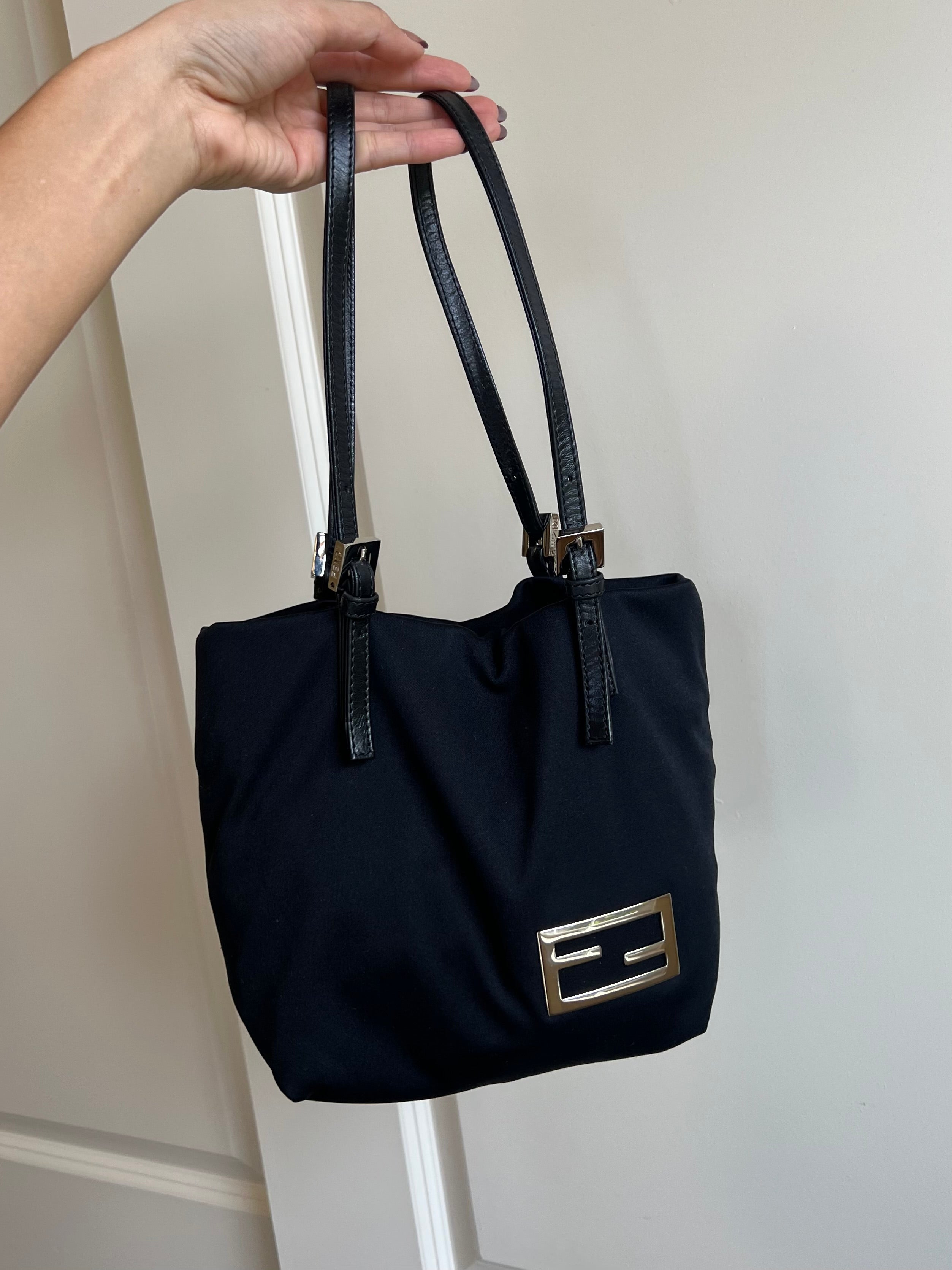 Fendi Nylon Black Leather Bucket Bag