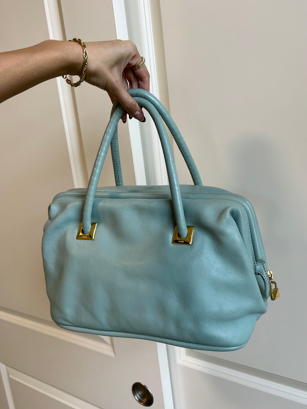 Celine Tiffany Blue Leather Shoulder Bag