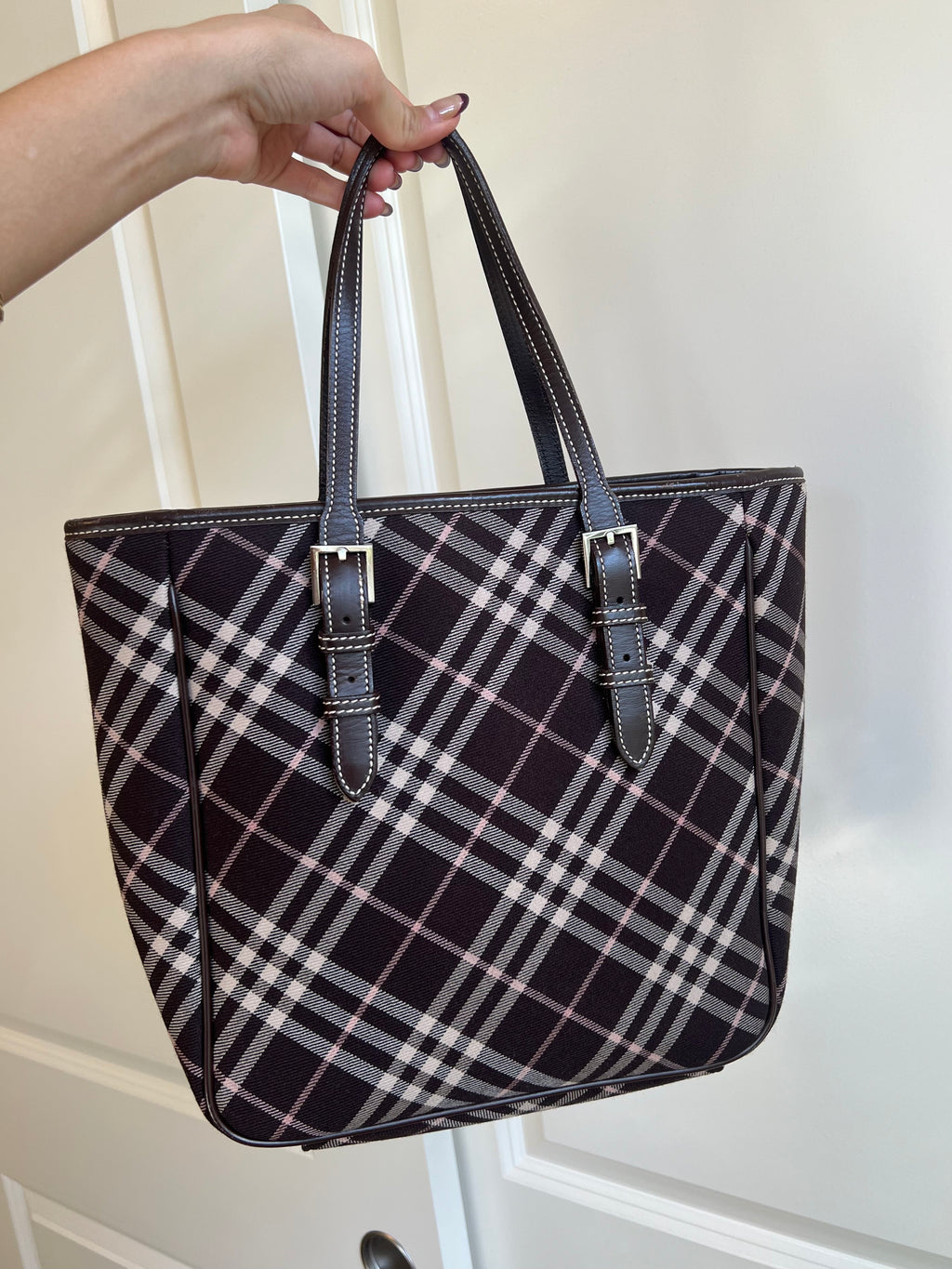 Burberry Brown Wool Check Tote