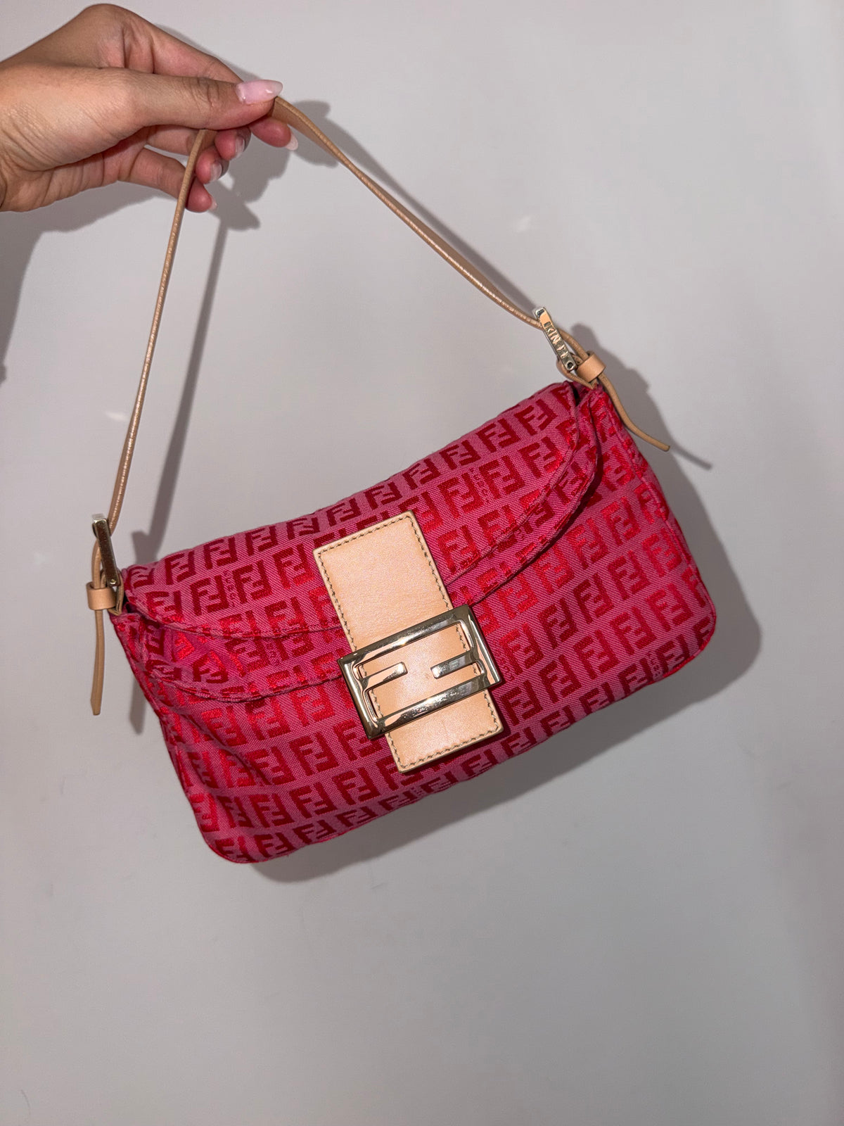 Fendi Baguette Double Flap in Pink Zucca Print