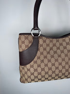 Gucci Monogram Chocolate Trim Leather Tote