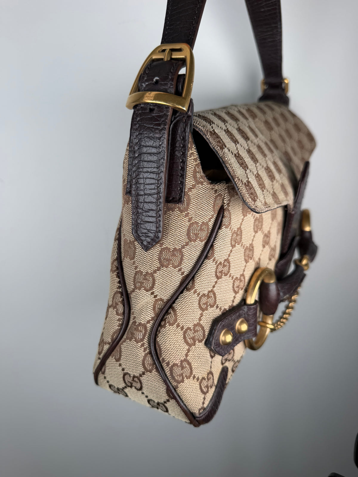 Gucci Horsebit Chain Monogram Shoulder Bag