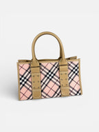 Burberry Pink Plaid Canvas Leather Tote