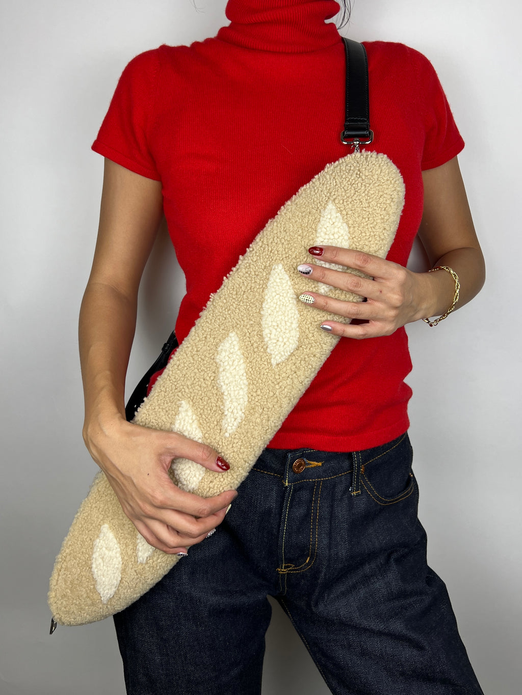 RARE Fendi Sheepskin Baguette Bread Pouch Panna Bag