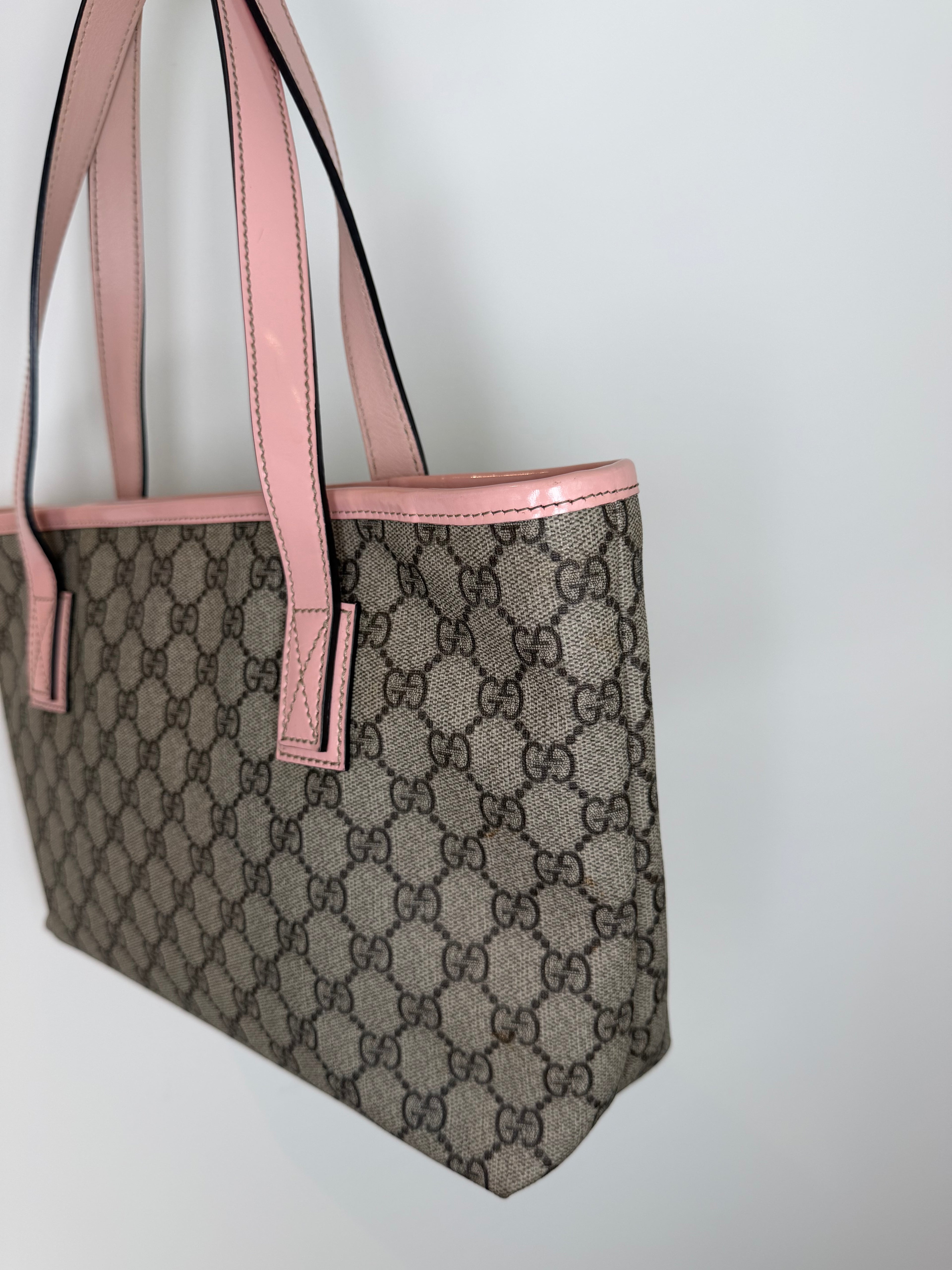 Gucci Monogram Pink Patent Tote Bag
