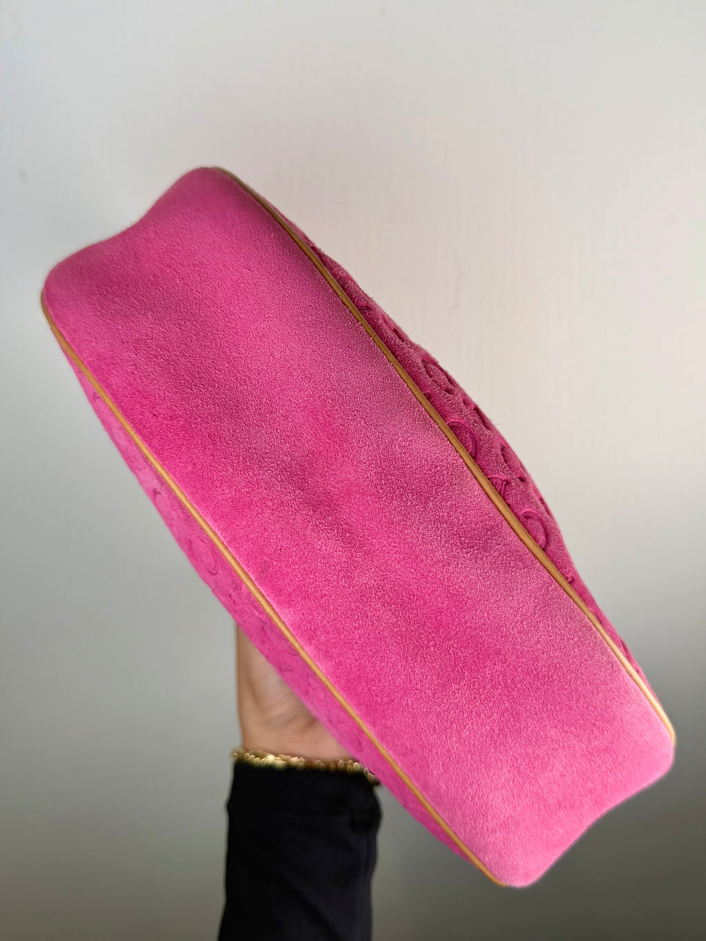 Celine Triomphe Logo Pink Suede Shoulder Bag