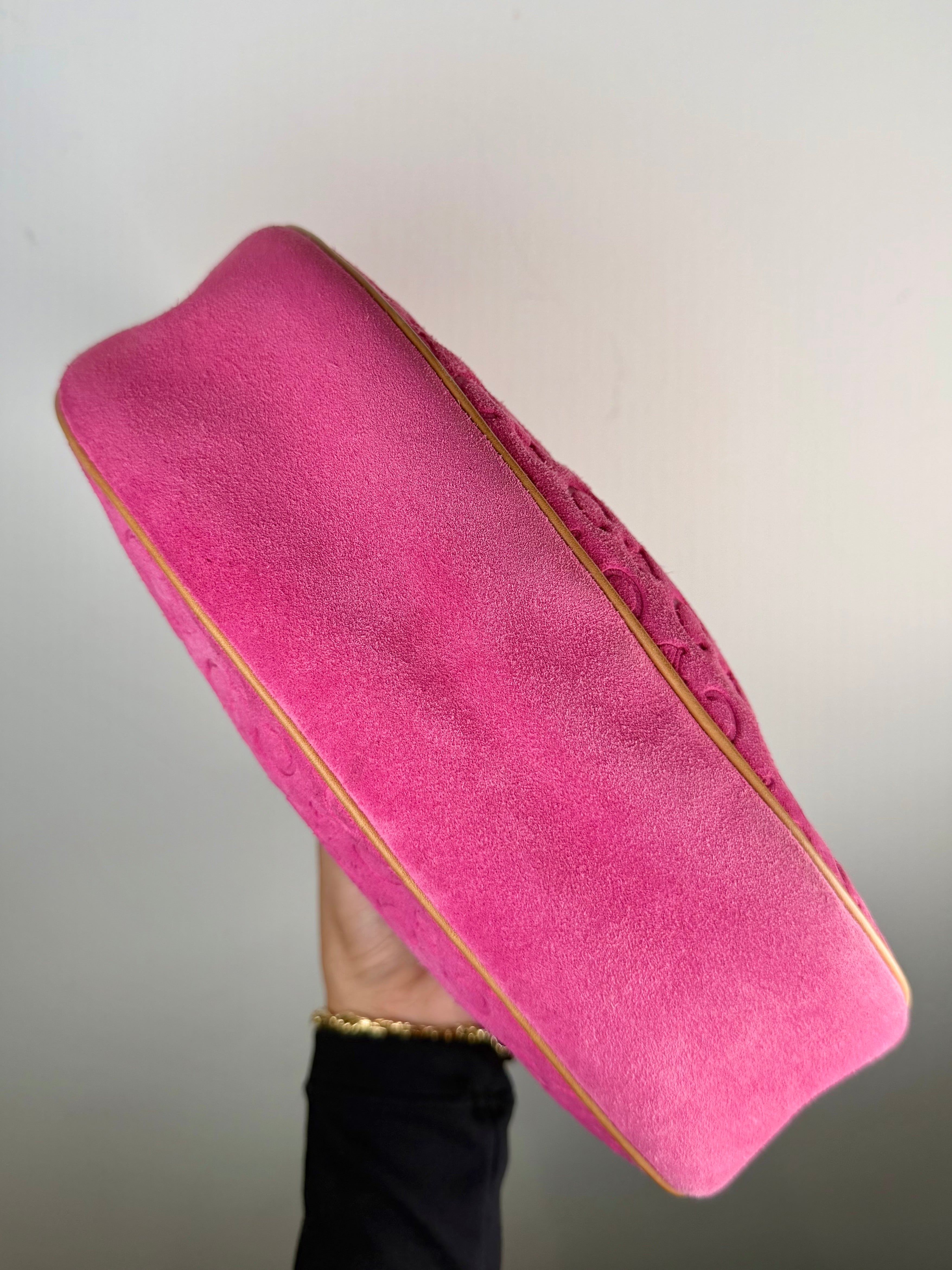 Celine Triomphe Logo Pink Suede Shoulder Bag
