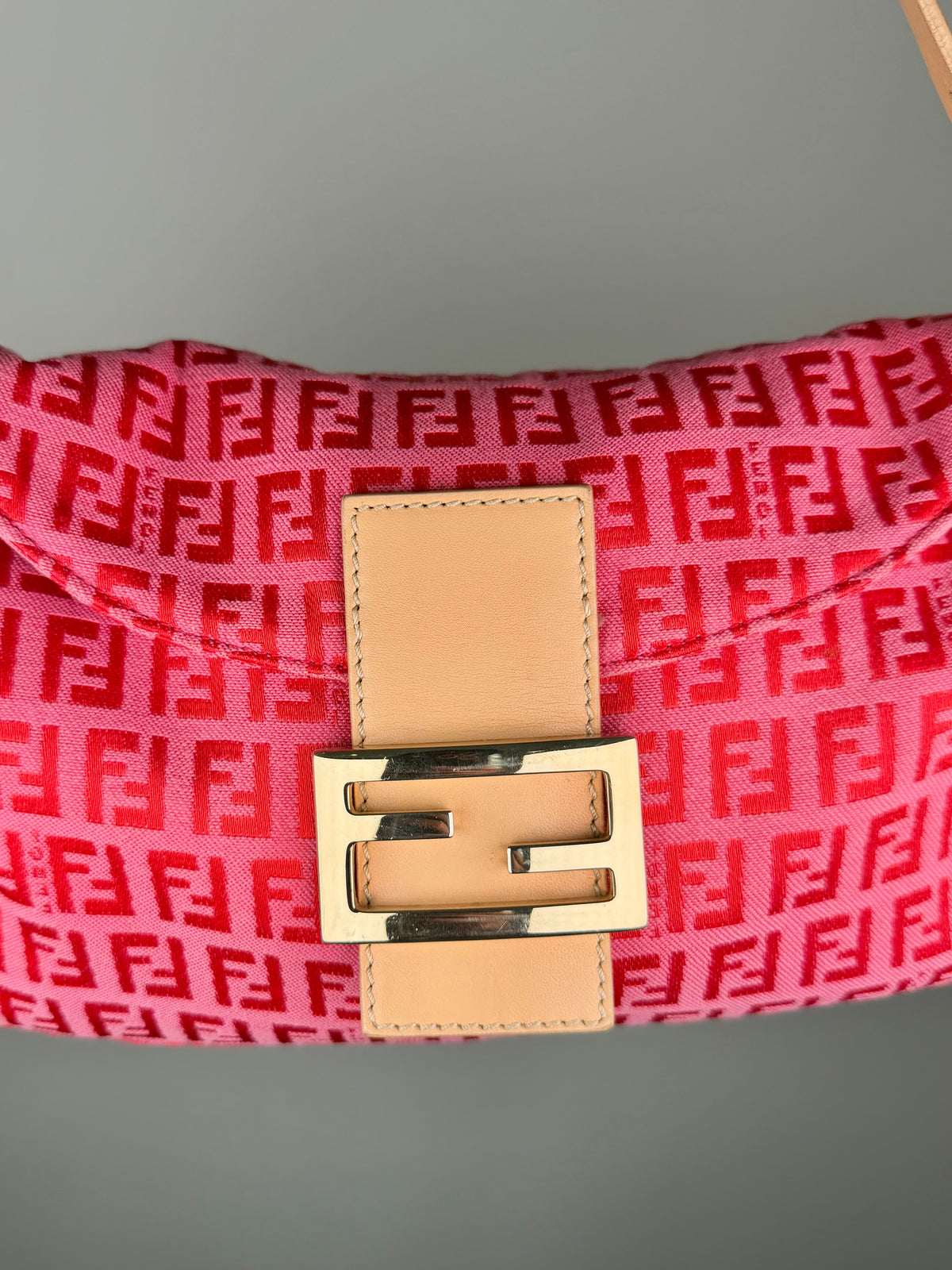 Fendi Baguette Double Flap in Pink Zucca Print